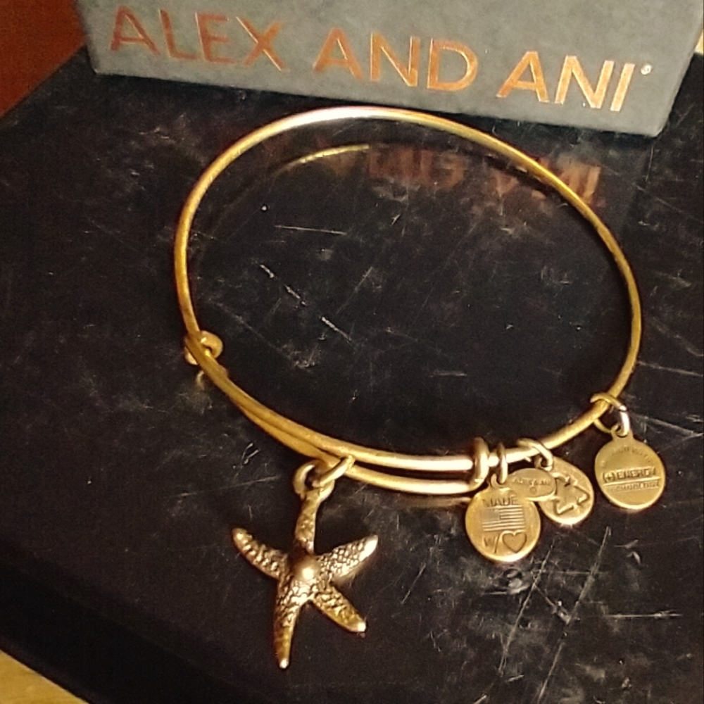 Alex & Ani, Gold Starfish, Charm Bangle Bracelet